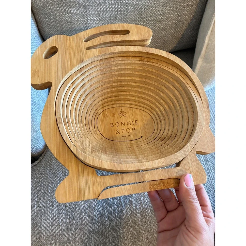 Bonnie &‎ Pop Bamboo Bunny Rabbit Collapsible Fruit Basket Trivet Cutting Board